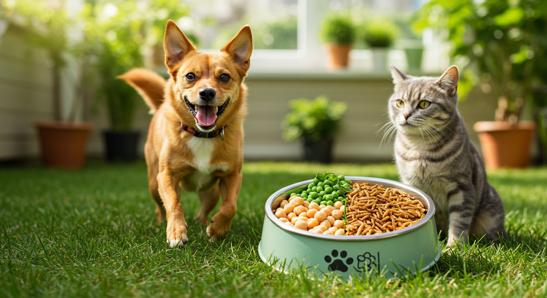 Cat and Dog Plant-based and insect-protein food in a bowl