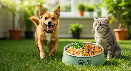 Cat and Dog Plant-based and insect-protein food in a bowl